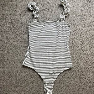 Black and white striped bodysuit with scrunched tank top size xs